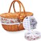 Wicker Picnic Basket Set for 4 with Lid and Handle Picnic Hamper with Washable Lining and Cutlery Set for Outdoor, Camping, Halloween, Christmas, and Birthday